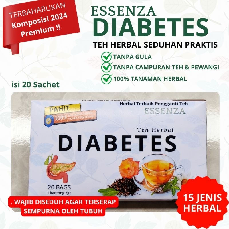 

Teh Herbal Diabetes Essenzaherbal Penurun Gula Darah Alami terbuat dari daun insulin daun kelor daun salam dan tanaman herbal lainnya. penurun gula darah alami obat diabetes herbal alami