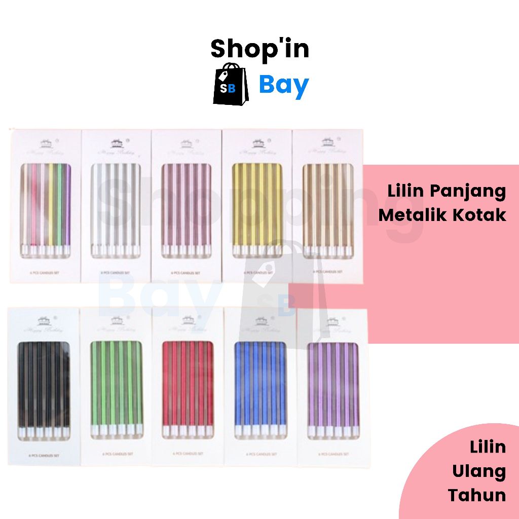 Lilin Panjang Metalik Kotak / Lilin Ulang Tahun Panjang Metalik / Lilin Ultah Metalik