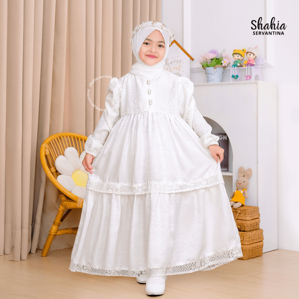 Shahia Servantina - Gamis Putih Anak Perempuan Dress Manasik Umroh Haji Baju Muslim White