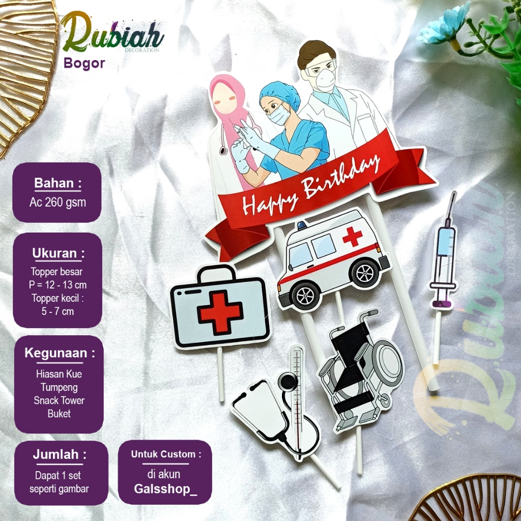 Custom Nama Foto Topper cake Karakter Dokter Hiasan Kue Ulang Tahun Snack Tower Buket Tumpeng