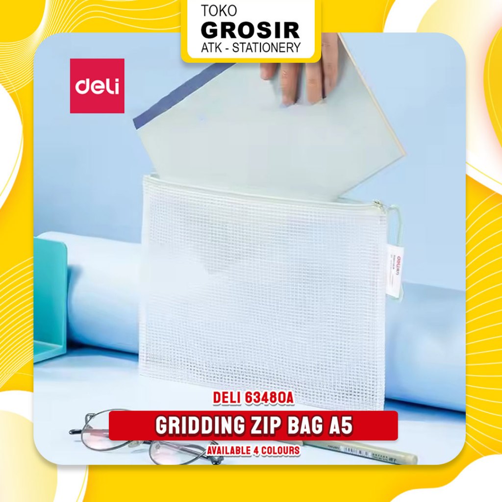 

Grid Zipper Transparent PVC BAG A5 Deli 63480A / Gridding Zip Bag Transparan Serbaguna / Folder Resleting