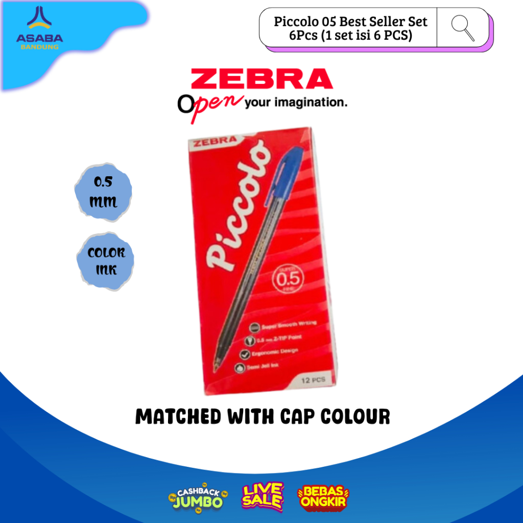

Asaba Bandung - Zebra Pulpen Piccolo 05 Best Seller Set 6Pcs (1 set isi 6 PCS)