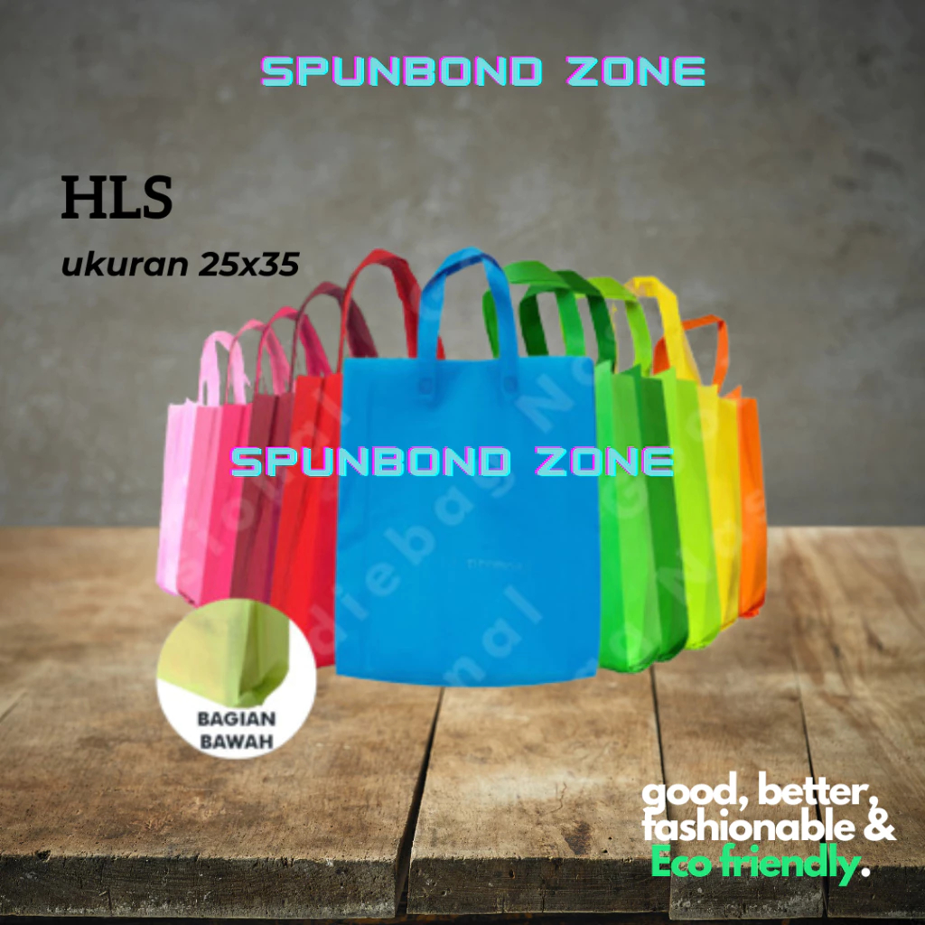 

Tas spunbond HLS goodie bag 25x35 x8 cm 65GSM ,tas kain belanja,souvenir,promosi,tas ultah,polos,sablon