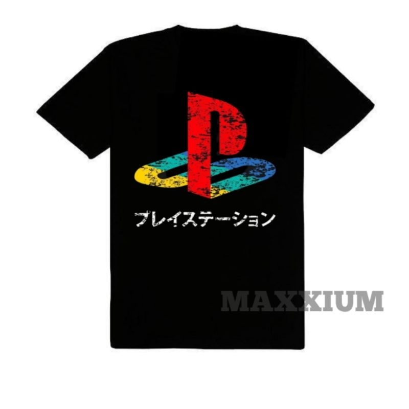 KAOS DISTRO HITAM PRIA T_SHIRT COTTON COMBED 24s PLAYSTATION LOGO