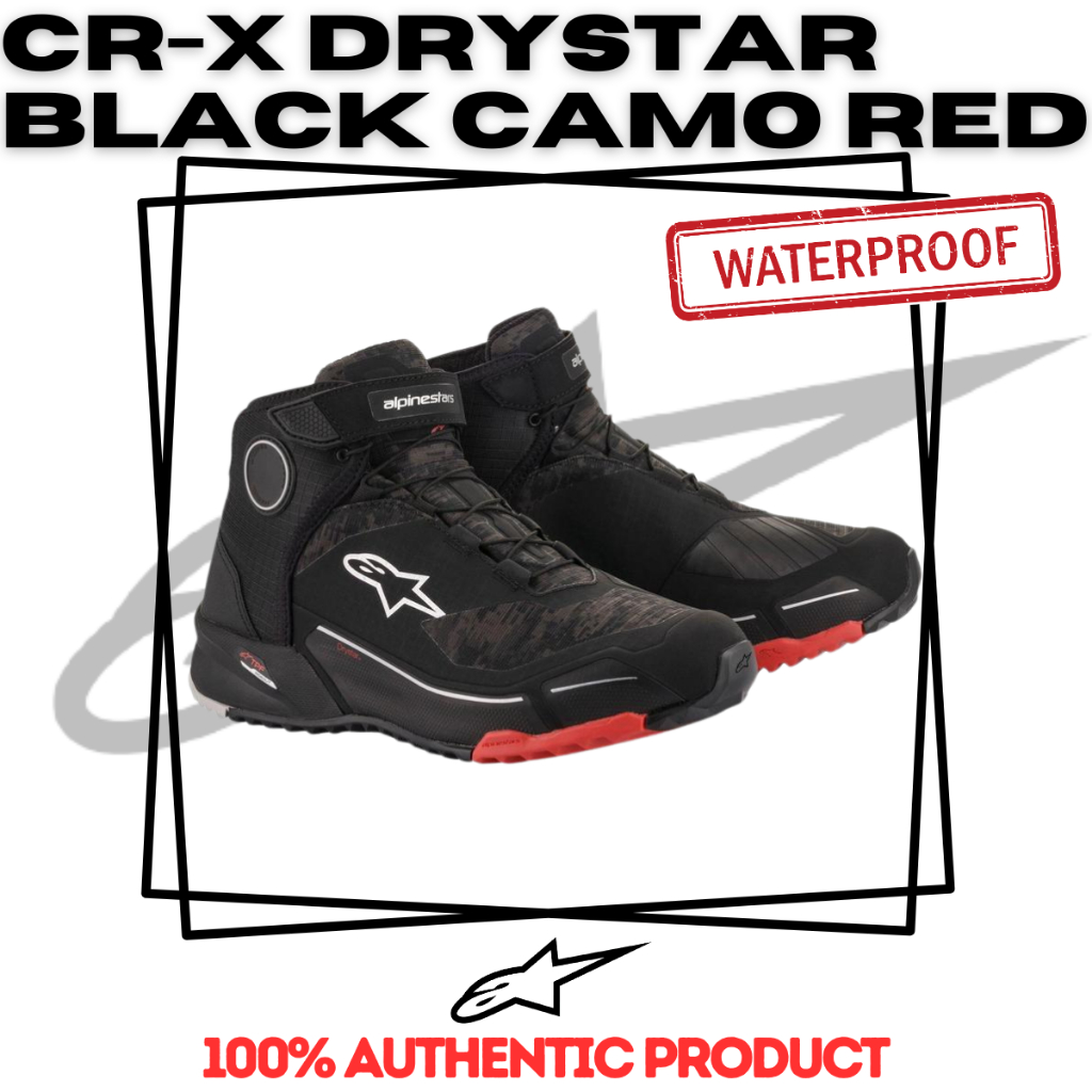Alpinestar CR-X Black Camo Red Drystar Riding Shoes Sepatu Motor Waterproof CRX