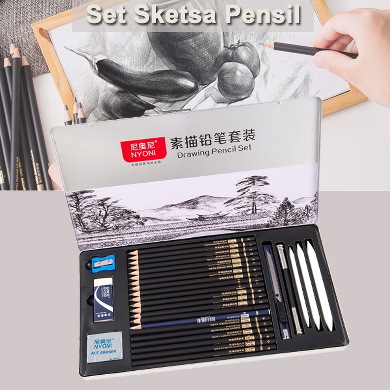 

KODE O12K Set 29pcs Lukis Sketsa Lengkap Paket Drawing Pencil Gambar Metal Tin Box Pensil Gambar