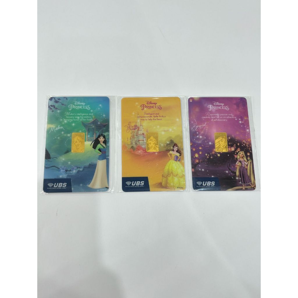 2 GRAM LM LOGAM MULIA EMAS UBS DISNEY PRINCESS MULAN BELLE RAPUNZEL CERTIFICATE OF ASSAY SERTIFIKAT 
