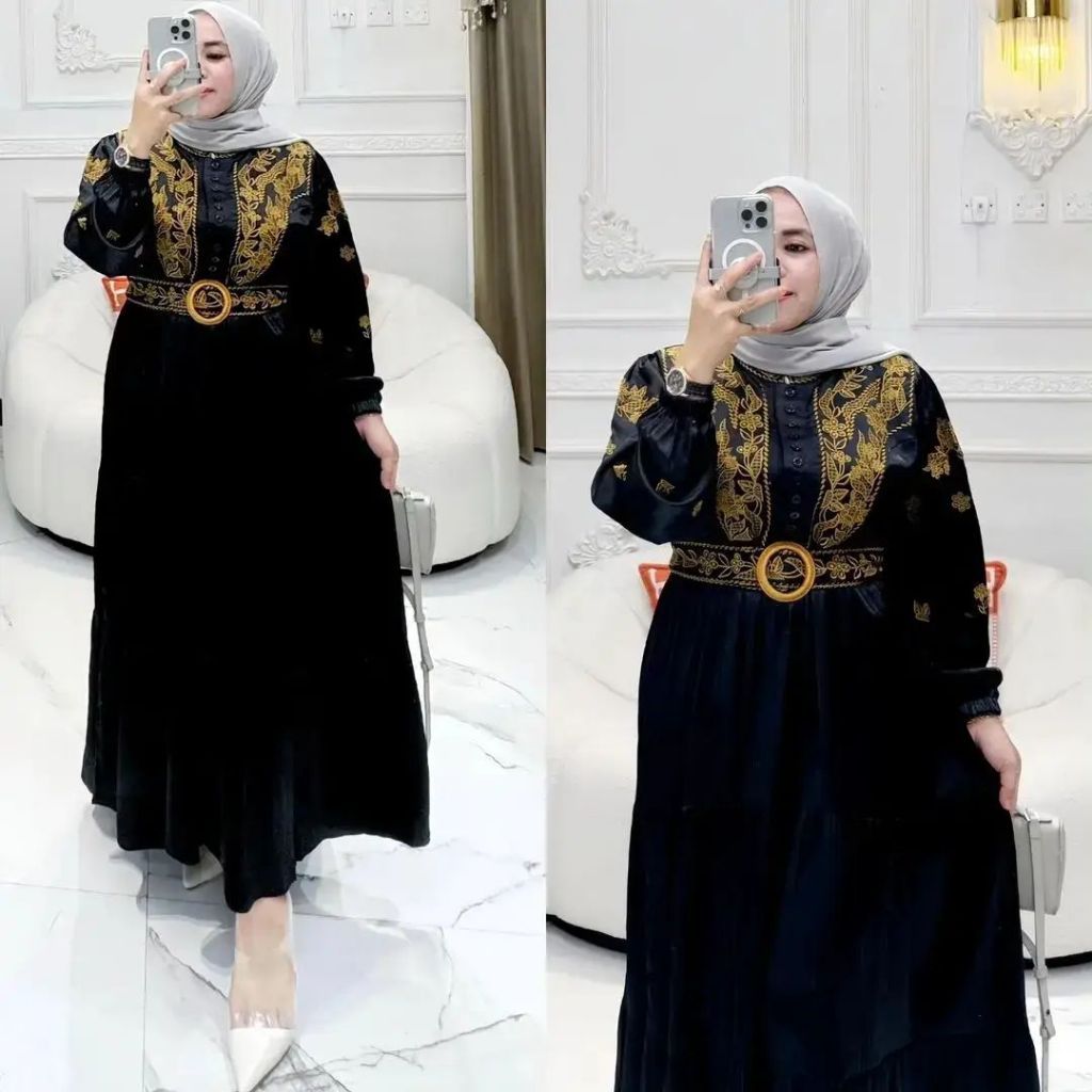 Gamis Muslim Wanita Katun Twill Aplikasi Bordir Premium Dress Kondangan