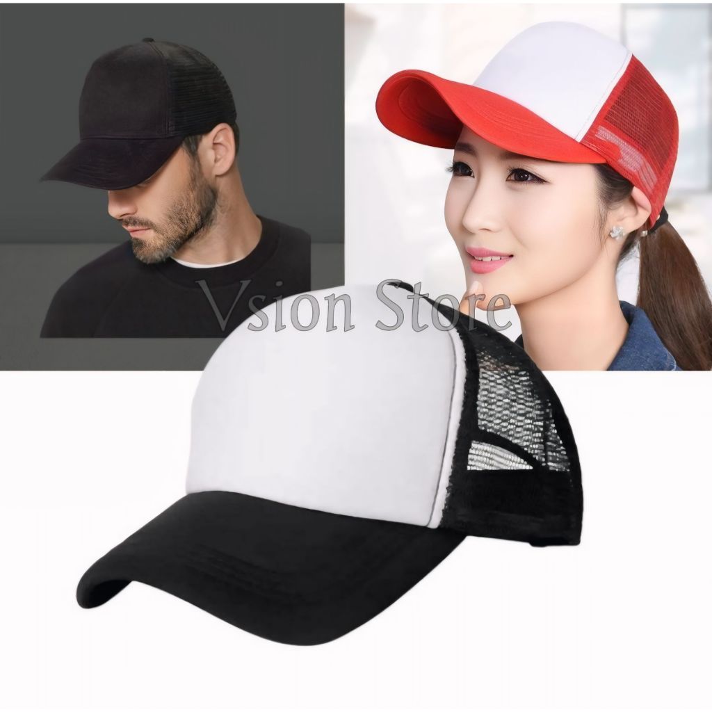 Topi Jaring Polos Pria Wanita Hat Outdoor Pelindung Penutup Kepala Topi Olahraga Cewe Cowo Premium M