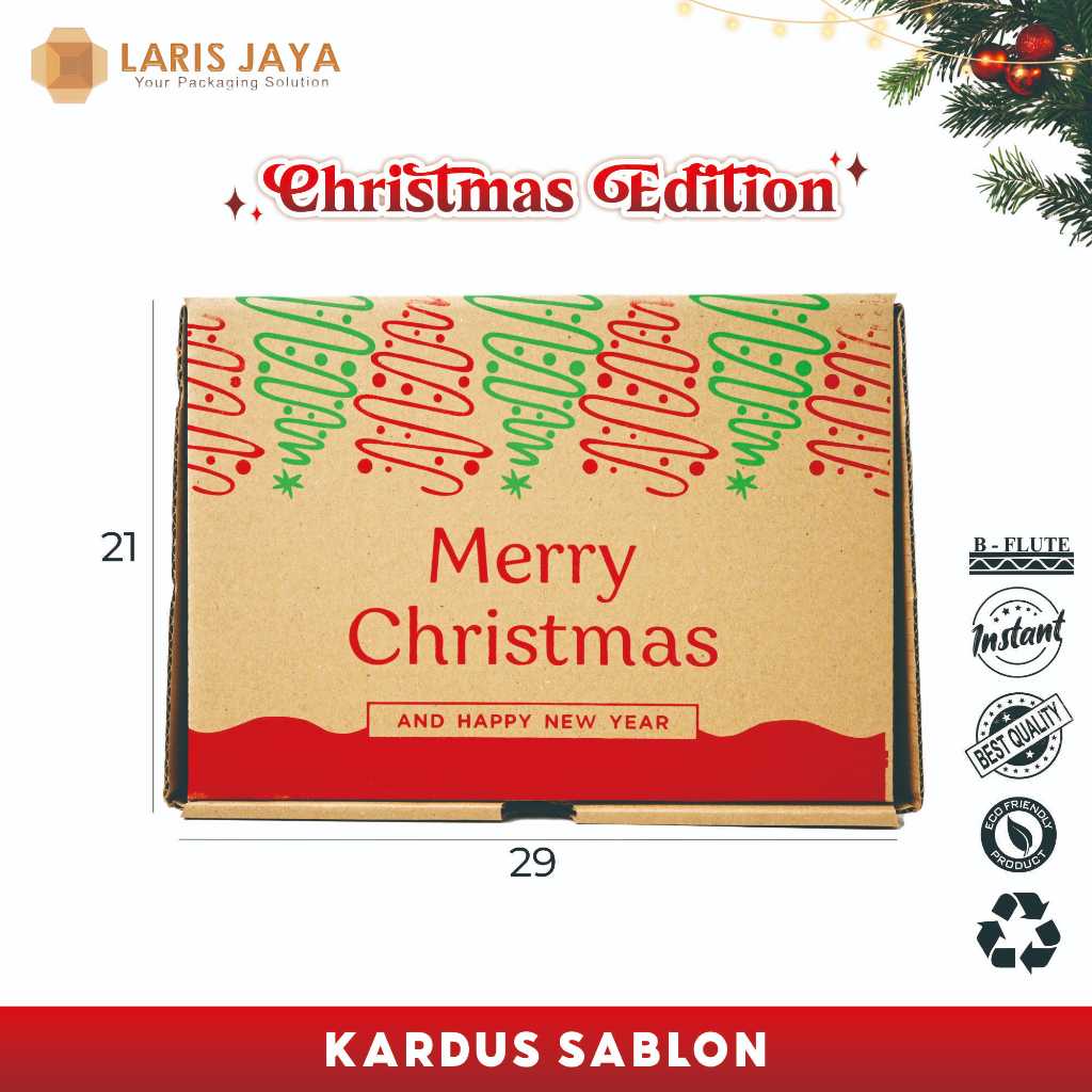 

Kotak Natal / Dus Merry Christmas / Box Packaging / Kado / Hampers / Tahun Baru Uk.29x21x10cm ( Kardus Happy New Year 29 x 21 x 10 cm)