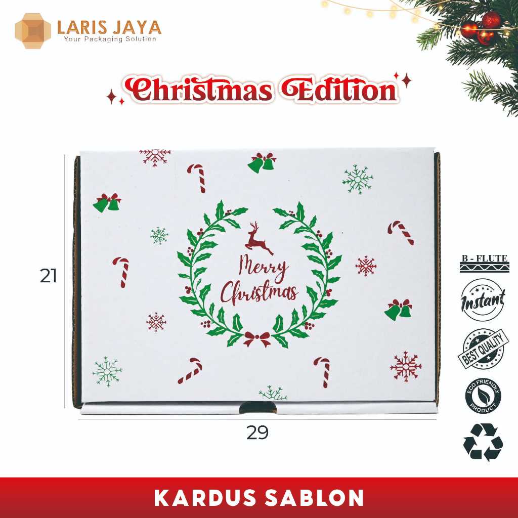 

Kotak Natal / Dus Merry Christmas / Box Packaging / Kado / Hampers / Uk.29x21x10 cm ( Kardus Merry Christmast Lonceng Hijau29 x 21 x 10 cm )