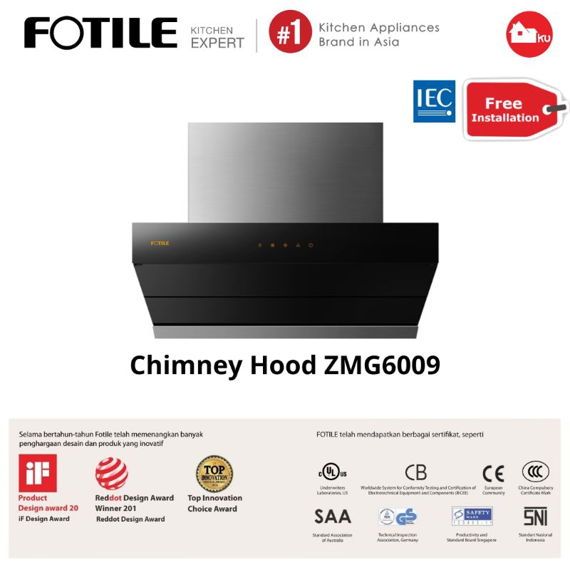 Chimney Cooker Hood Fotile ZMG6009 Penghisap Asap Dapur Cerobong 60cm ZMG 6009