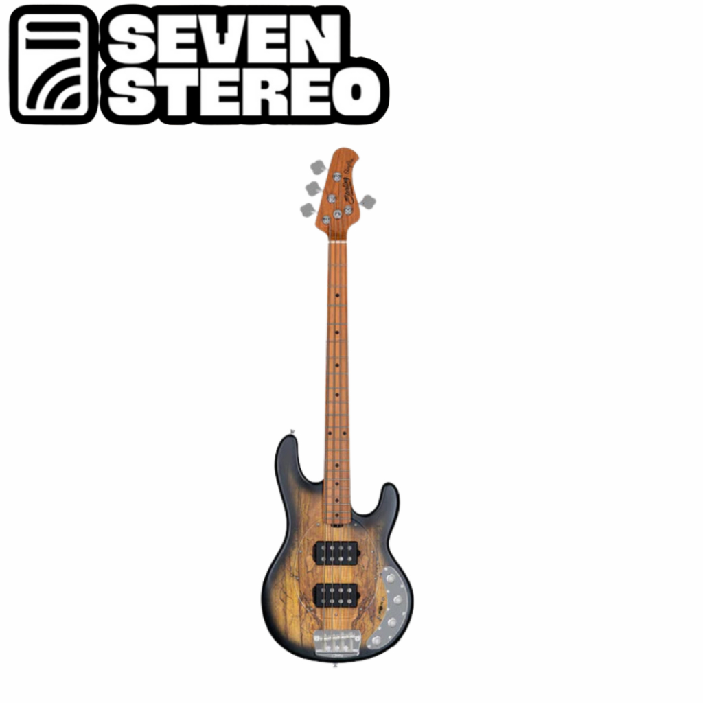 Sterling by Music Man Ray34 HH Electric Bass Guitar - Natural Spated Maple Burst Satin