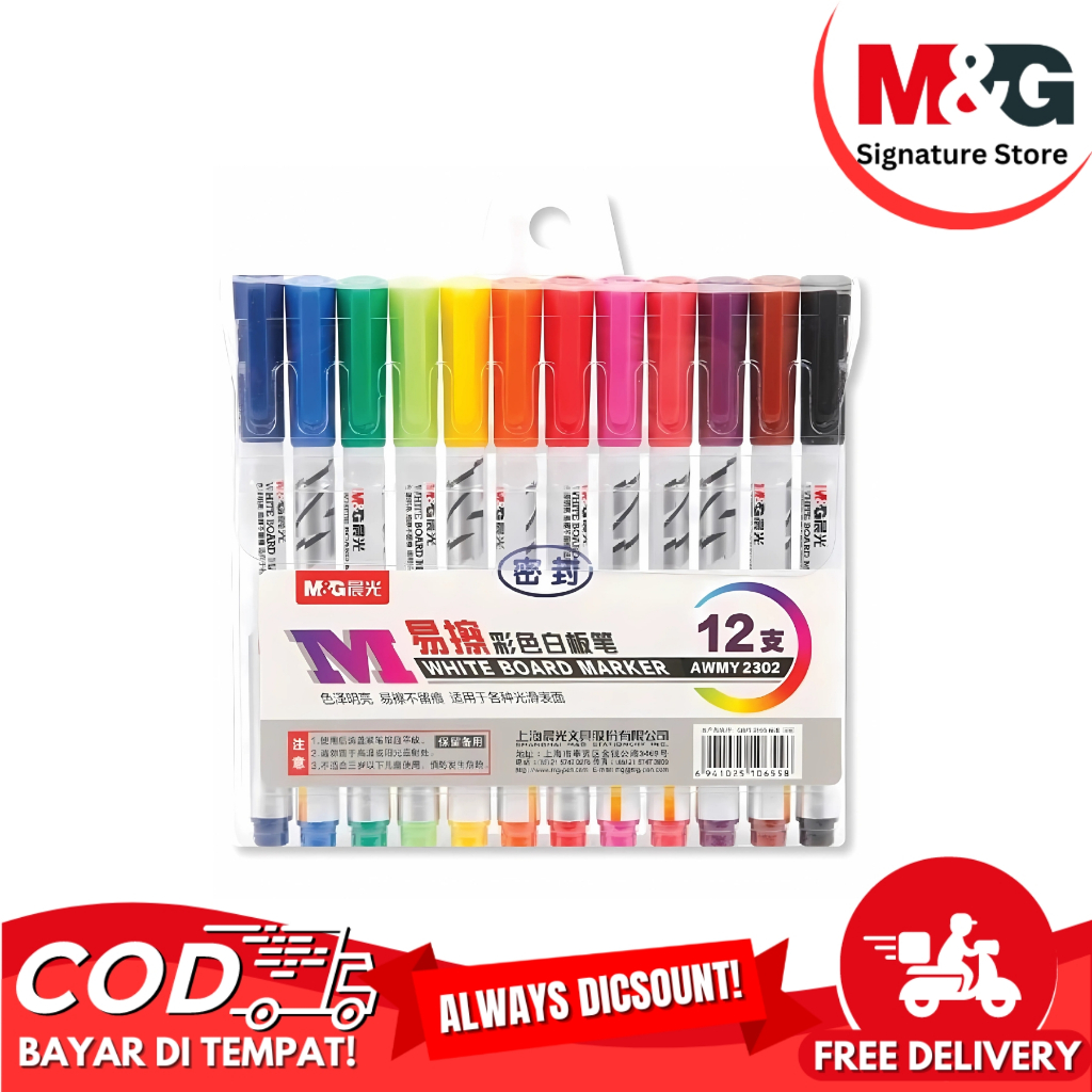 

WhiteBoard Marker 12 Warna M&G #AWMY2302 Spidol WhiteBoard 12 Colors Marker M&G Non Permanent