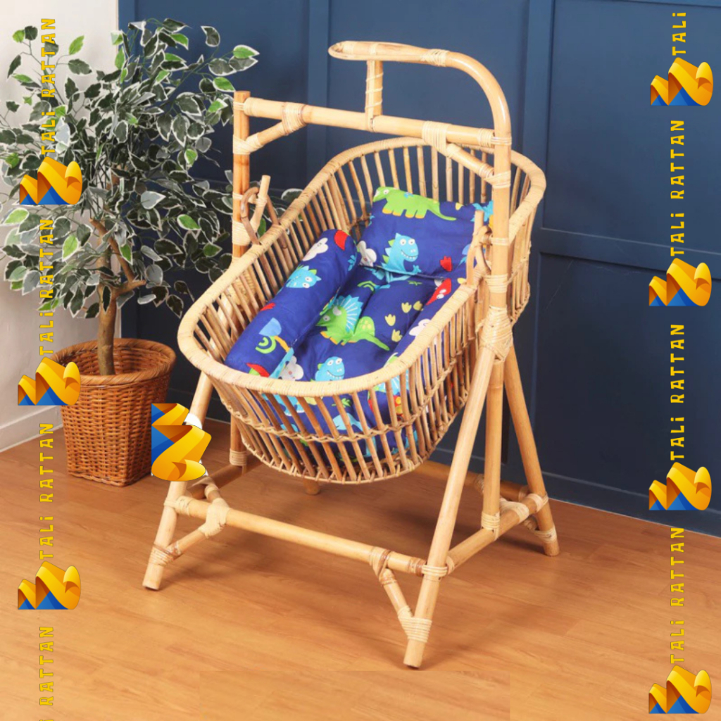 Keranjang Ayunan Bayi Rotan Dengan Kasur / Tempat Tidur Bayi Rotan Minimalis