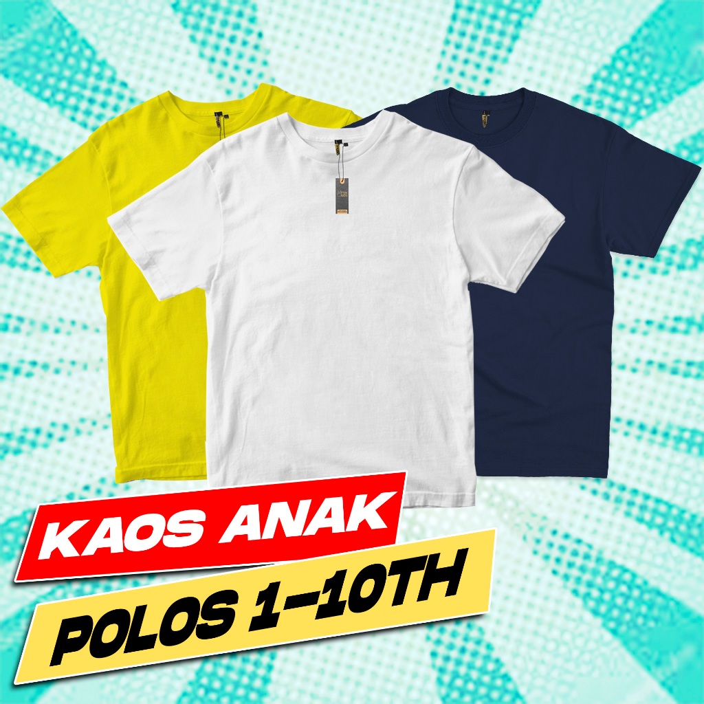 Kaos Polos Anak Lengan Pendek Unisex Cotton Combed 30s Ukuran 1 - 10 Tahun