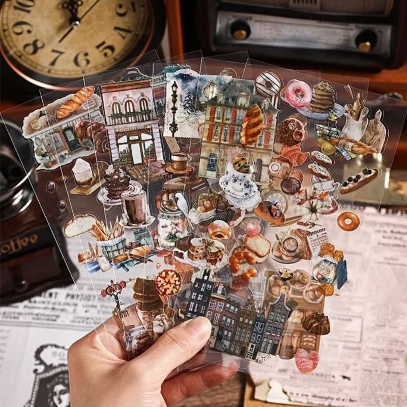 

6 lembar deco sticker ZABC vintage classic PET jurnal diy