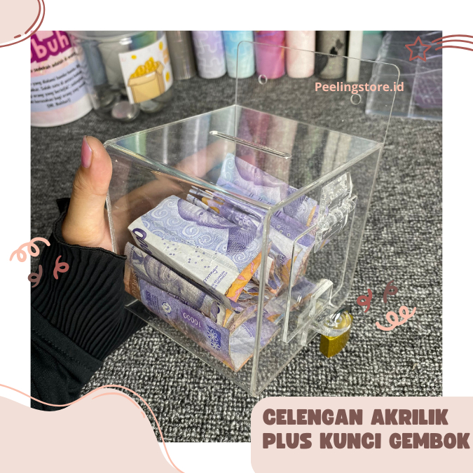CELENGAN AKRILIK MINI BONUS GEMBOK / CELENGAN / CELENGAN TARGET / CELENGAN AKRILIK AESTHETIC