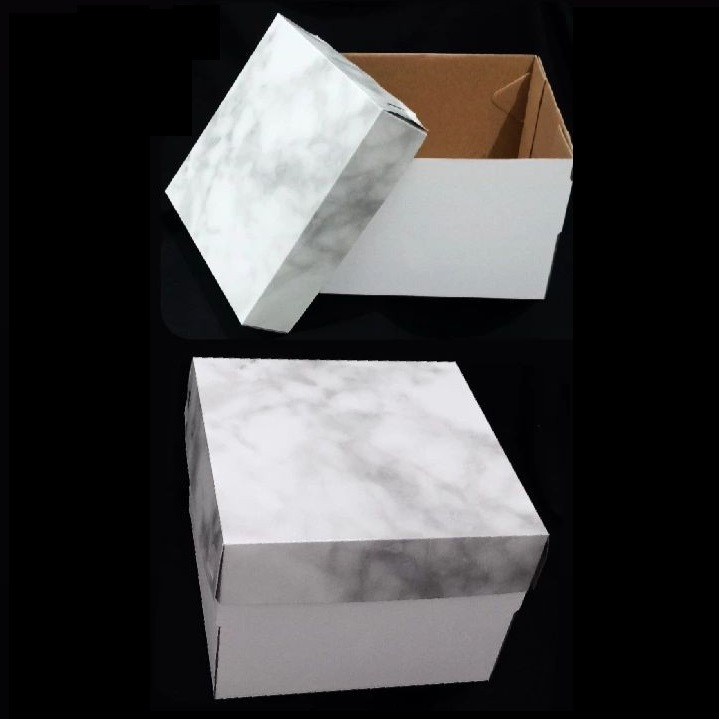 

( 5 pcs ) Kotak Box Marmer Ukuran 25x25x18 cm Kardus Packaging Cake Tart Ulang Tahun