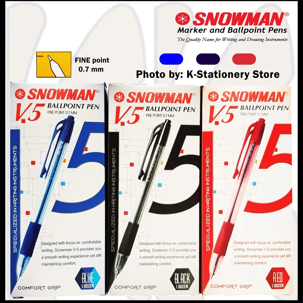 

KODE L98N Lusin Bolpen Snowman Original Ballpoint Pen V5 Hitam Biru Merah Lusin