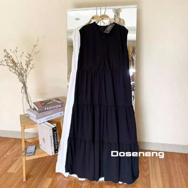Inner Dress Panjang Rempel Bersusun Tanpa Lengan Bahan Rayon Premium Busui Friendly Terlaris