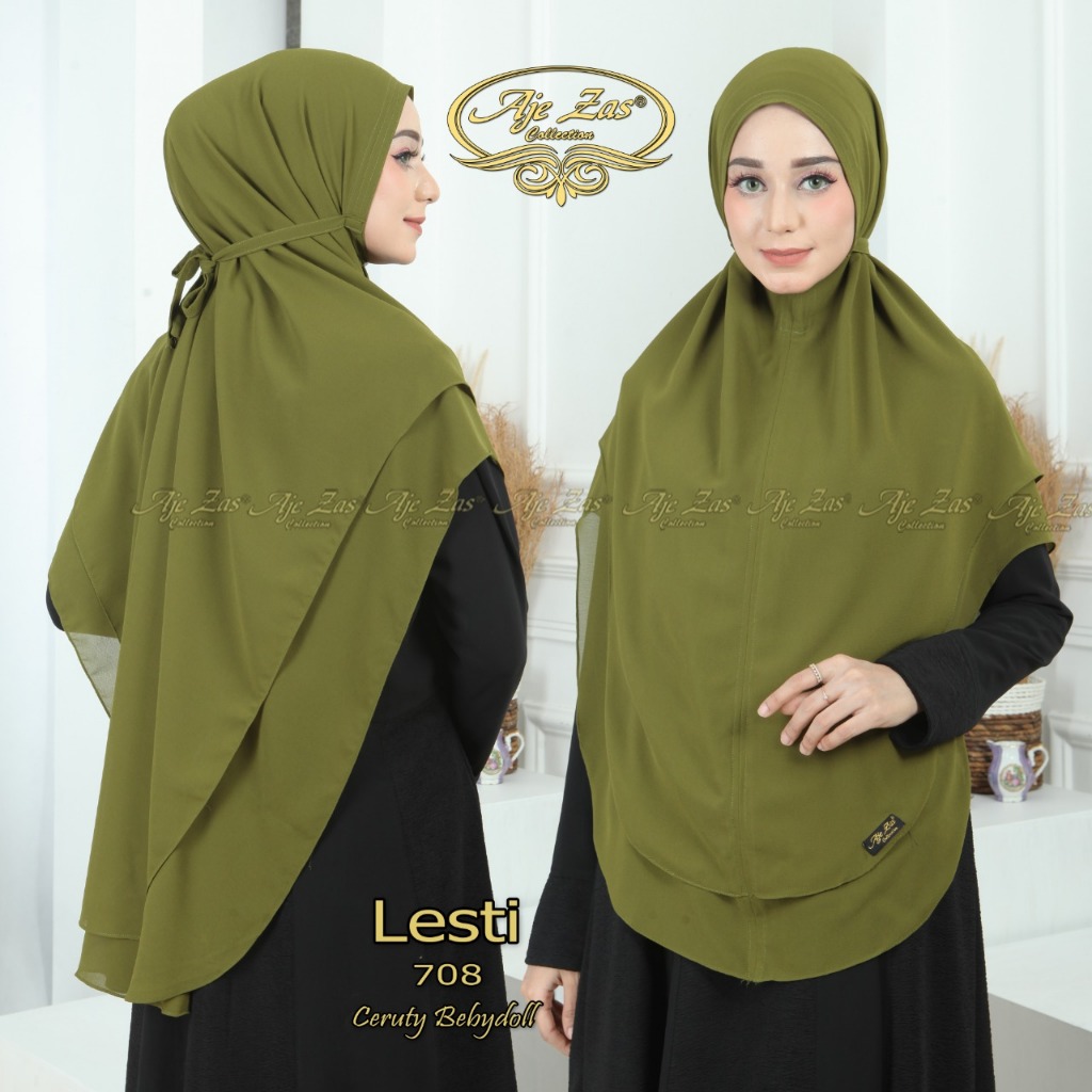Hijab Syari Non Pet Tali Kode LESTI Bahan Ceruty Babydoll Premium By Ory AjeZas Collection