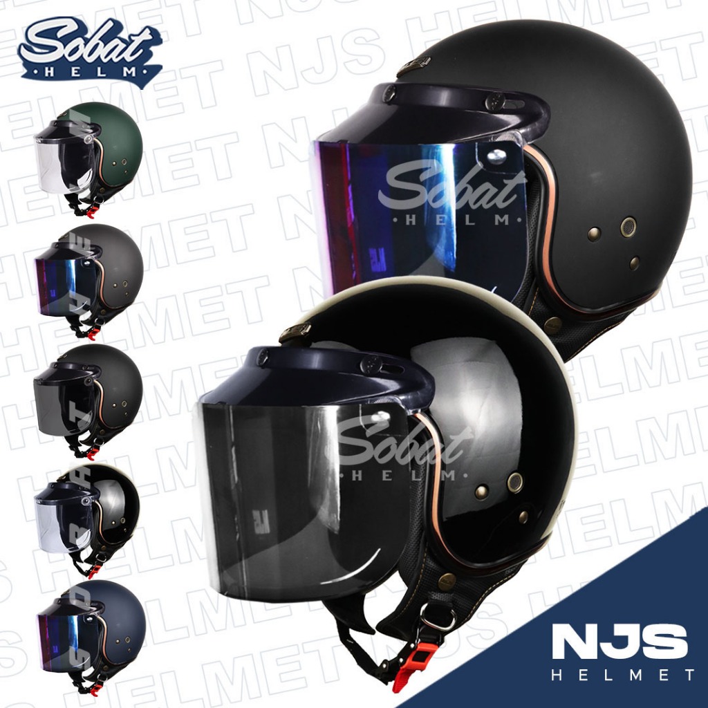 Helm NJS NR-80's SOLID List Gold Kaca INJAK Helm Half Face SNI