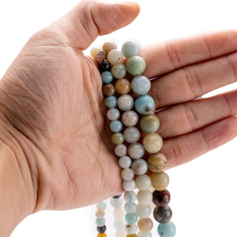 Batu amazonit mix Kuarsa bulat Alami bahan Gelang Batu Alam