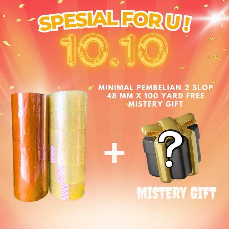 

[ KHUSUS 10.10 ] BIG SALE MIN PEMBELIAN 2 SLOP 48 MM x 100 YARD FREE 1 MISTERY GIFT - LAKBAN PACKING - LAKBAN KARTONAN - LAKBAN COKLAT - LAKBAN BENING - LAKBAN UNTUK PACKING