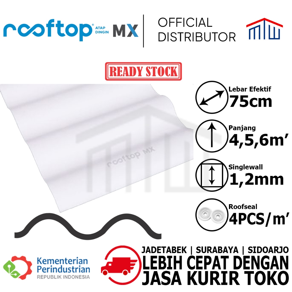 Atap Plastik Single Wall 1,2mm ROOFTOP MX uPVC Atap/Kanopi Lurus & Melengkung