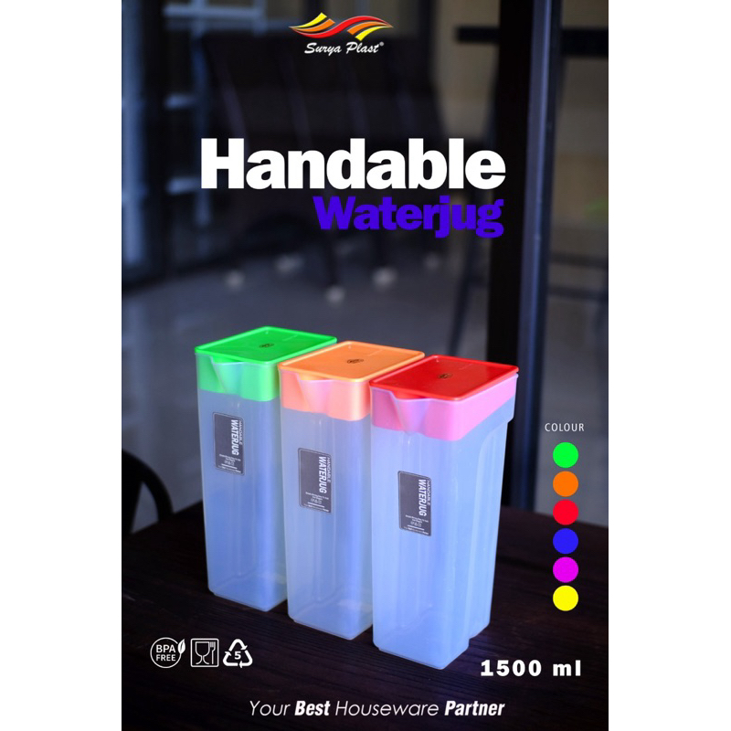 Handable Waterjug 1,5 liter Suryaplast | Water Bottle Botol Minum Kulkas Jug Plastik 1,5 Liter