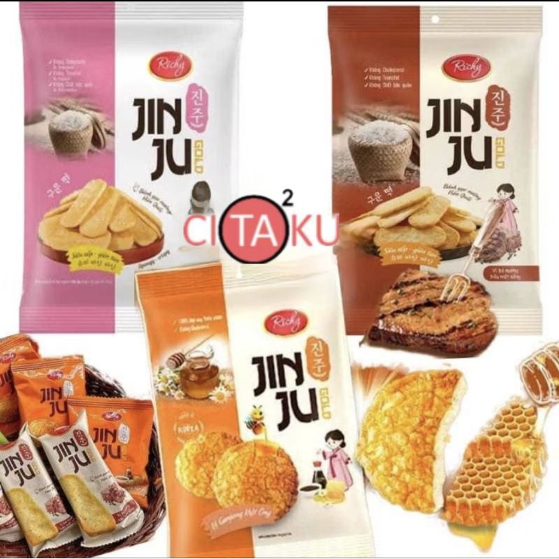 

RICHY JINJU Rice Crackers | Pink Sea Salt Rice Crackers | Honey Rice Crackers | BBQ Rice Crackers