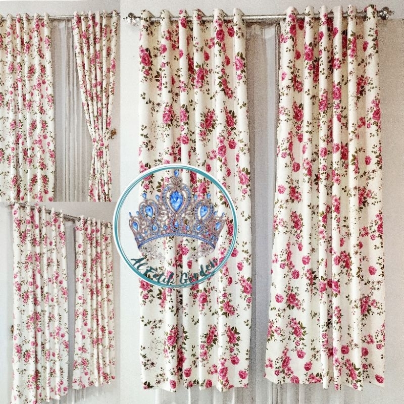 Gorden Blackout Motif Bunga Pink Krem Mewah Elegan Terbaru