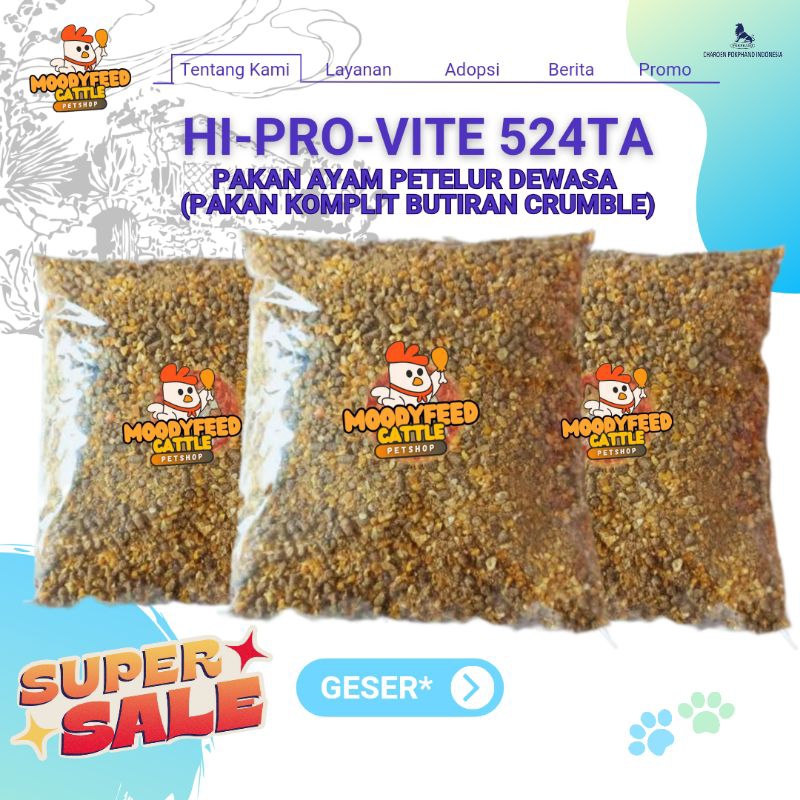 Pakan Ayam Petelur Hi-Pro-Vite 524A Pakan Ayam Petelur Masa Produksi Layer Repack Kemasan 1 Kg