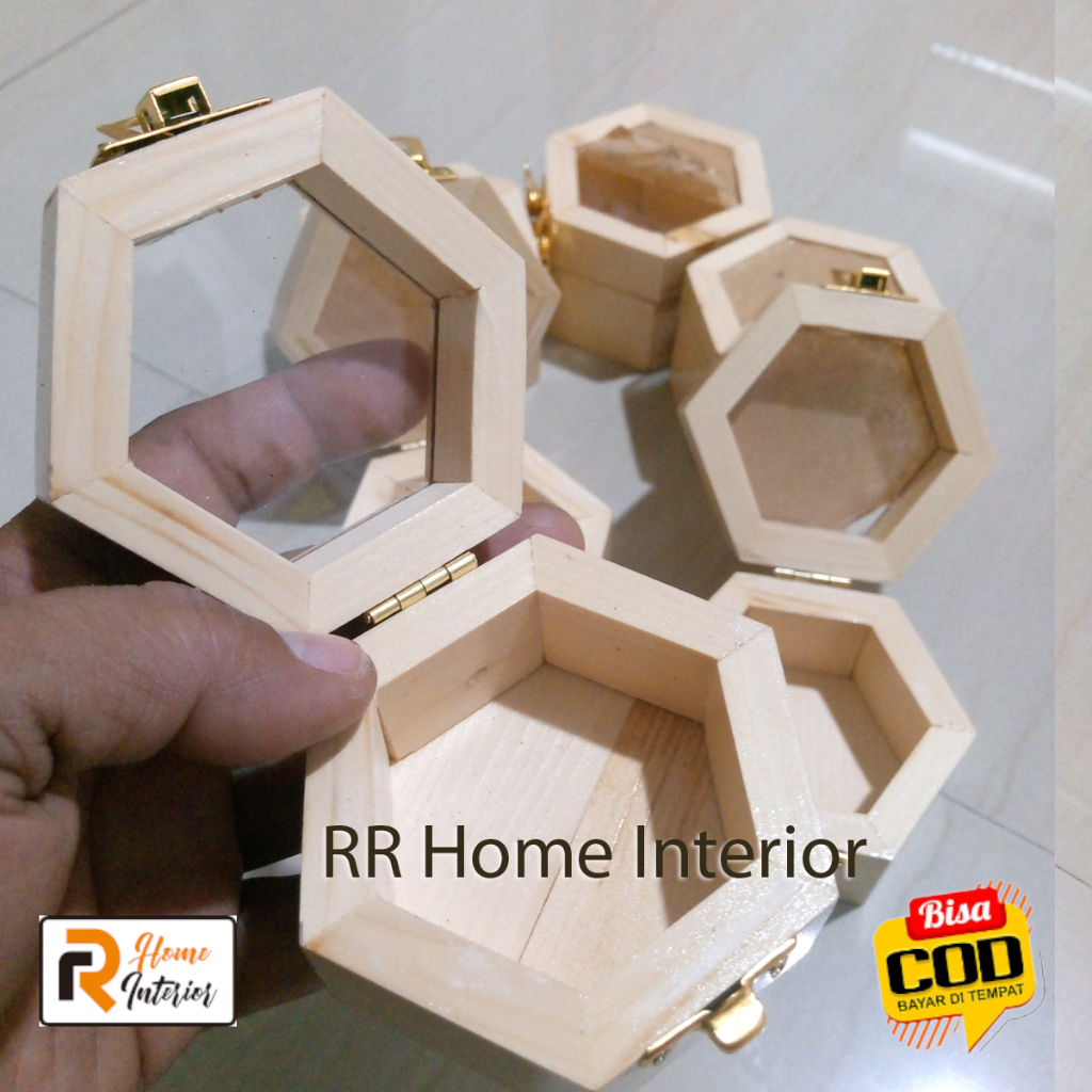 Ringbox Rustik Kayu / Box Cincin Jati Belanda Hexagonal