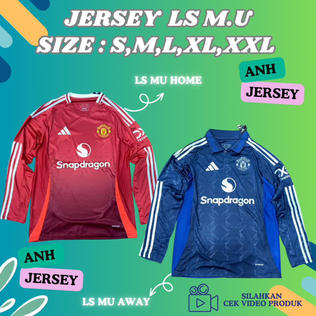 (JERSEY) BAJU BOLA LS LENGAN PANJANG (MU) HOME AWAY/MUSIM 2024 2025/KUALITAS IMPORT
