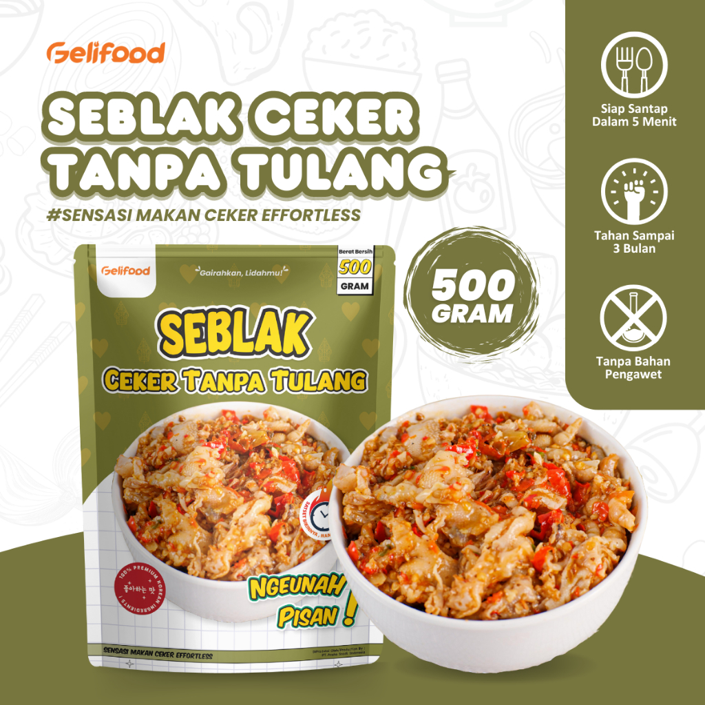 Geli Food - 1/2 kilo Dakbal Ceker Seblak Merecon Ceker Tanpa Tulang ( Dakbal Bumbu Seblak Cobek ) In