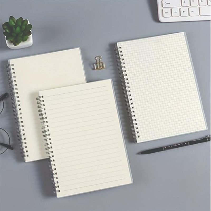 

Buku tulis catatan / notebook journal /A5 A6 isi 50 lembar cover Transparan (isi grid, dot, garis, dan polos) murah