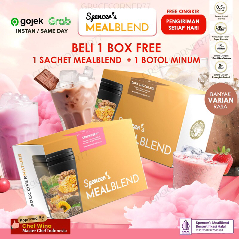 

Spencers Meal replacement( 1 BOX FREE 1 SACHET + 1 BOTOL ) 0,5gram sugar, Rendah Kalori, High Protein, Tinggi Serat, Bpom, Halal, LACTOSE FREE, GLUTEN FREE, dan VEGAN FRIENDLY