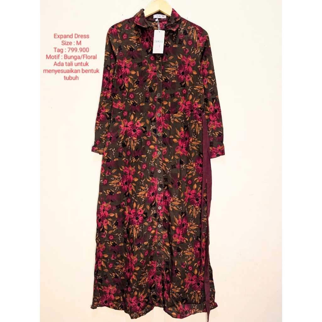 EXPAND Long Dress Pakaian Wanita Dress Panjang Motif Bunga Original