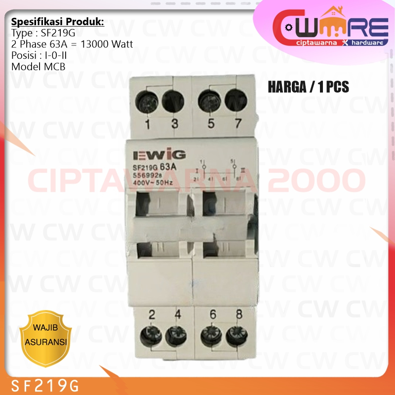 COS Change Over Switch Ohm Saklar EWIG Din Rail 2Phase 63A Model MCB
