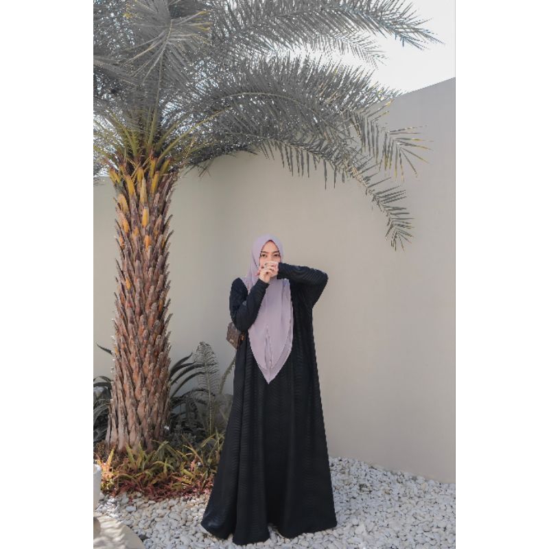 ABAYA JET BLACK SET KHIMAR ZAFEETRI