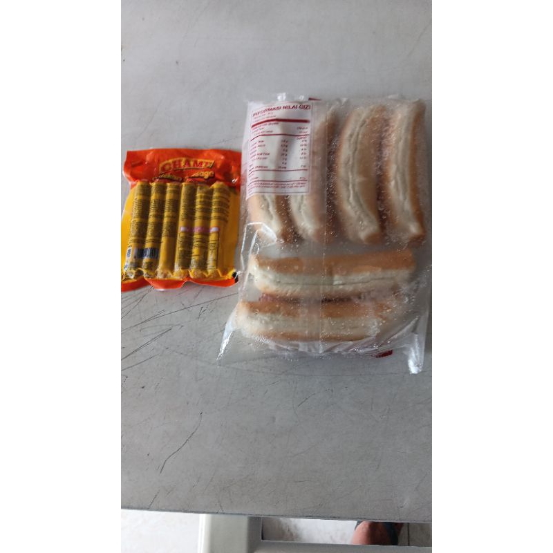 

paket roti hotdog dan sosis ayam champ isi 6