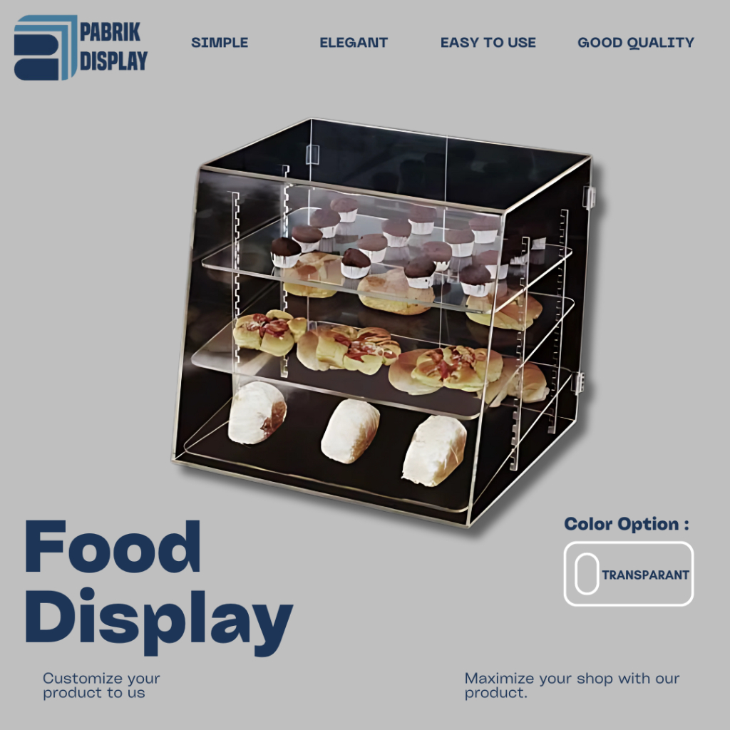 Etalase Akrilik Bening untuk Display Kue dan Roti Tipe TD 003