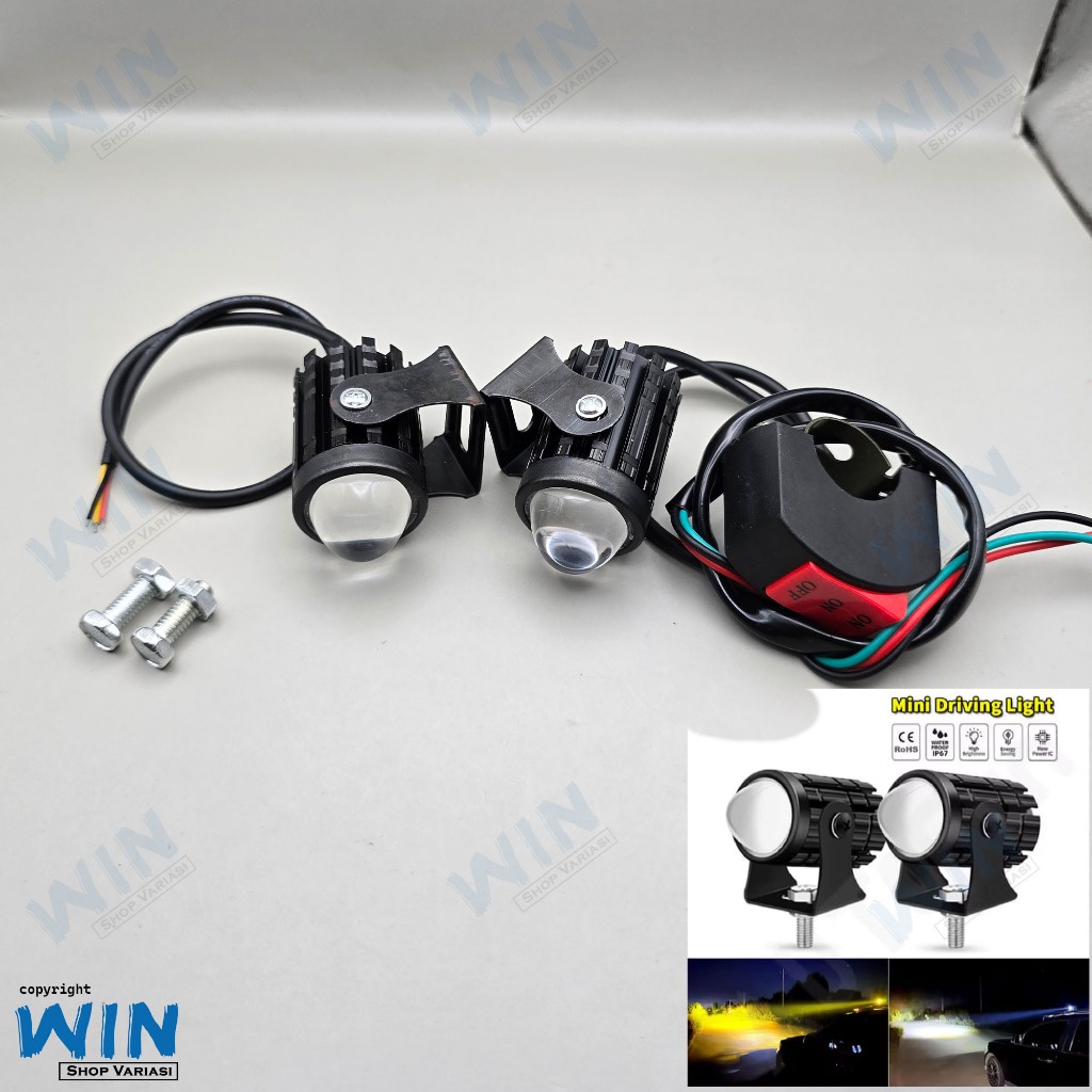 Lampu Tembak Laser LED D2 Mini 2 Warna Putih Kuning High Low plus saklar Waterproof grade A