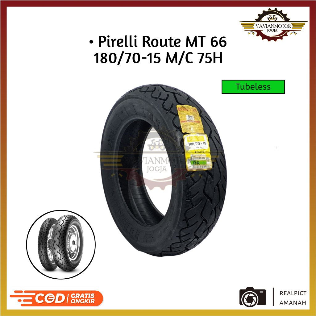 Ban Tubeless Pirelli Route MT 66 Ukuran 180/70-15 Ring 15 Merk Pirelli Original Kondisi Baru New Old