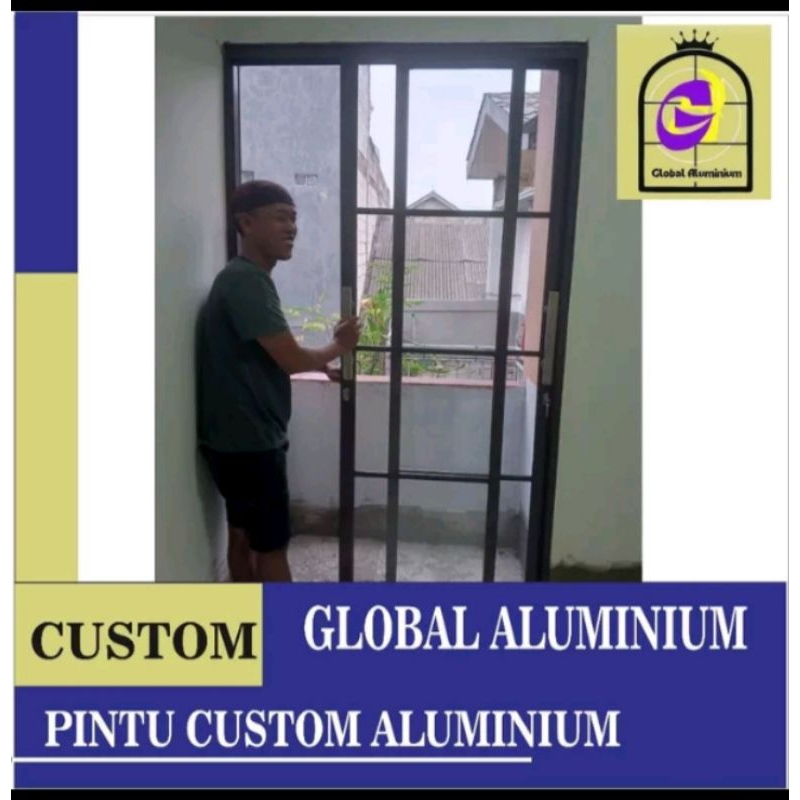 PINTU ALUMINIUM SLIDING ORNAMENT 2 DAUN L140*200