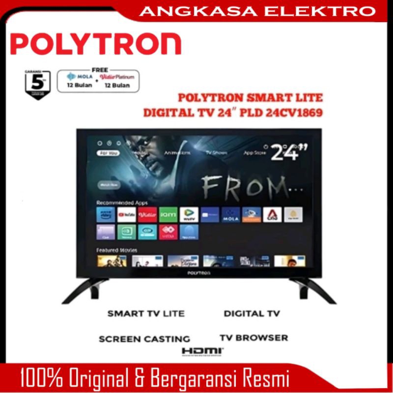LED TV POLYTRON 24" SMART TV PLD-24CV1869 - Digital TV - Youtube - Wifi - Browser - Garansi 5 Tahun