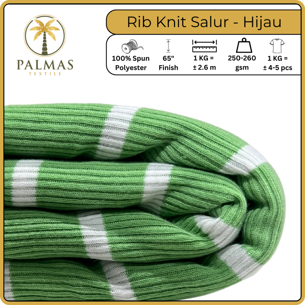 Kain Rib Knit Salur - Hijau (Bahan Kaos)