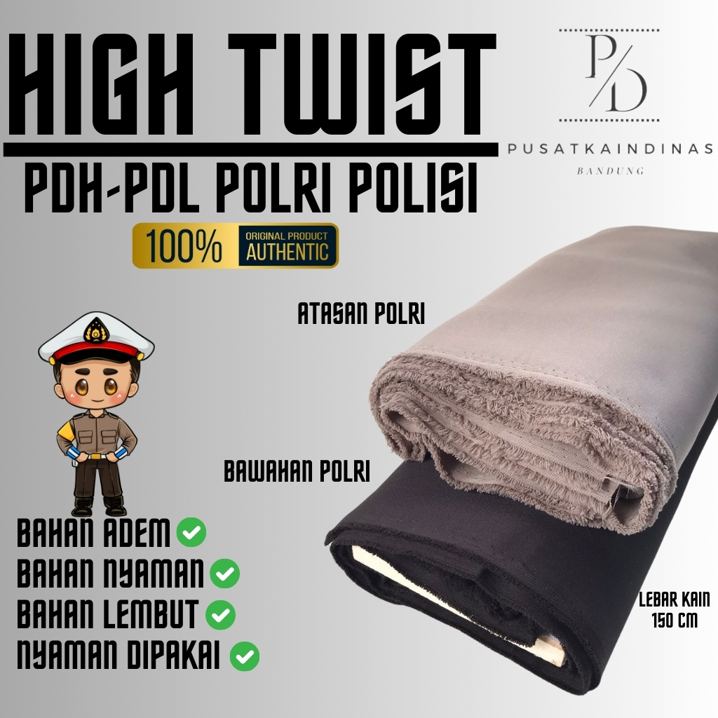BAHAN KAIN SERAGAM POLRI HIGH TWISH TEBAL 100%ORIGINAL